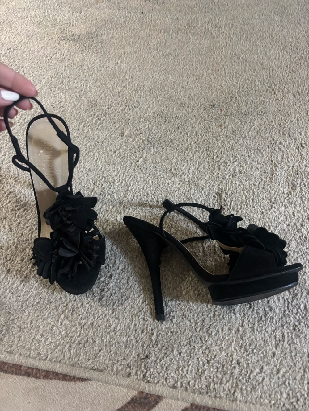 Colin Stuart Black Slingback Suede Flower Heels Sandals size 7